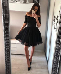Short A-line Off The Shoulder Tulle Homecoming Dresses-alinanova
