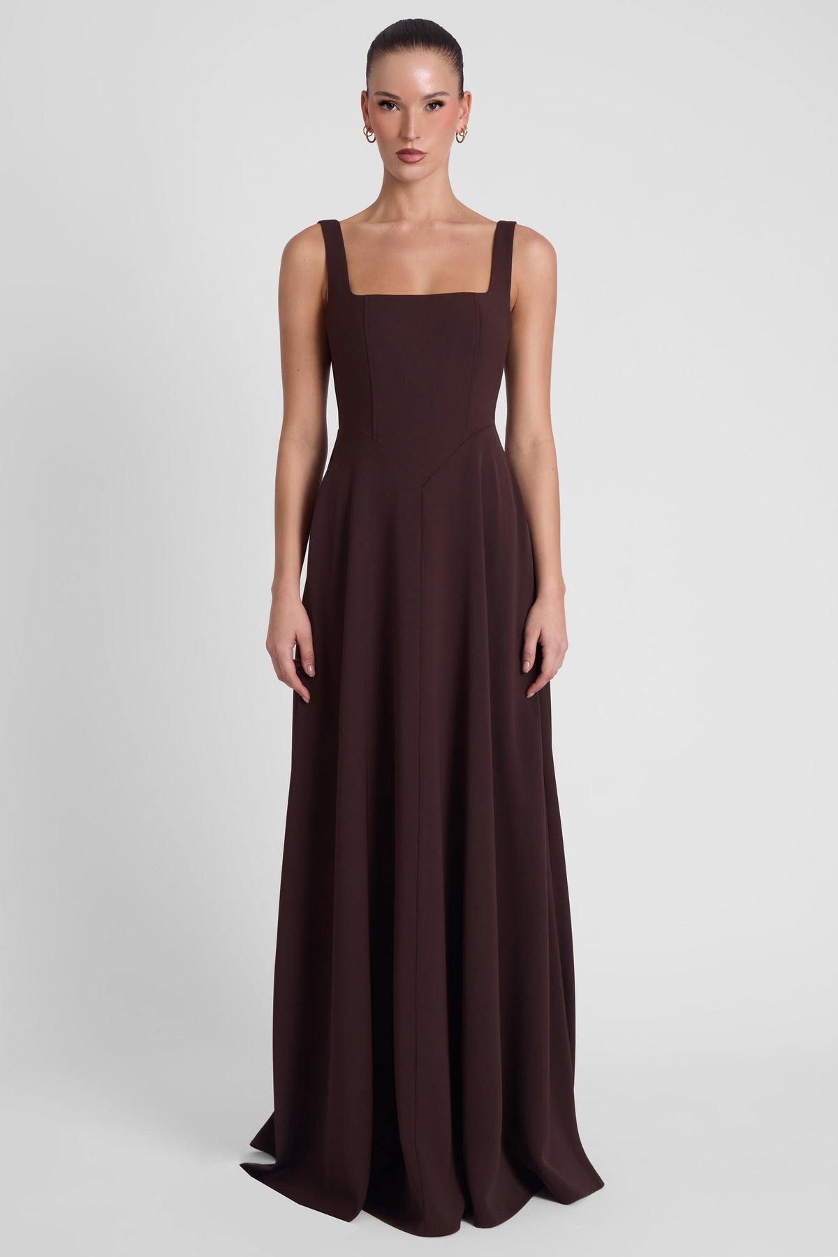Siren Square Neck Corset Maxi Dress - Chocolate Brown