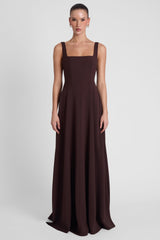 Siren Square Neck Corset Maxi Dress - Chocolate Brown