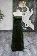 Spaghetti Straps 90S Green Prom Dress Vintage Green Party Dress-Pgmdress