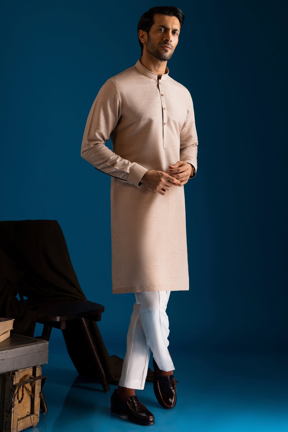 LIGHT BROWN BLENDED KURTA TROUSERS | CCMKT-S-US-39370-4/4 - STOCKHOLM