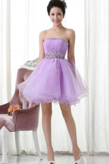 Strapless Beaded Short Lavender Prom Dresses, Lavender Homecoming Dresses, Short Lilac Formal Evening Dresses EP1371