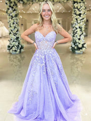 Strapless Purple Lace Prom Dresses, Purple Lace Long Formal Evening Dresses
