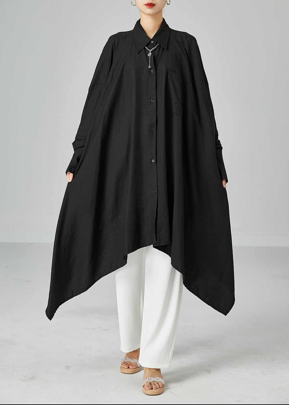 Style Black Asymmetrical Design Oversized Cotton A Line Dresses Summer - Omychic