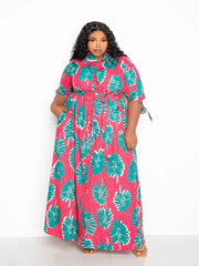 Plus size button front maxi dress