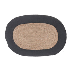 Oval Braided Jute Mat With Black Cotton Border 24x36 Inch, Natural Fiber Rug, Entryway Floor Mat