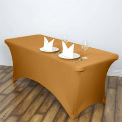 Gold Stretch Spandex Rectangle Tablecloth 6ft Wrinkle Free Fitted Table Cover for 72"x30" Tables