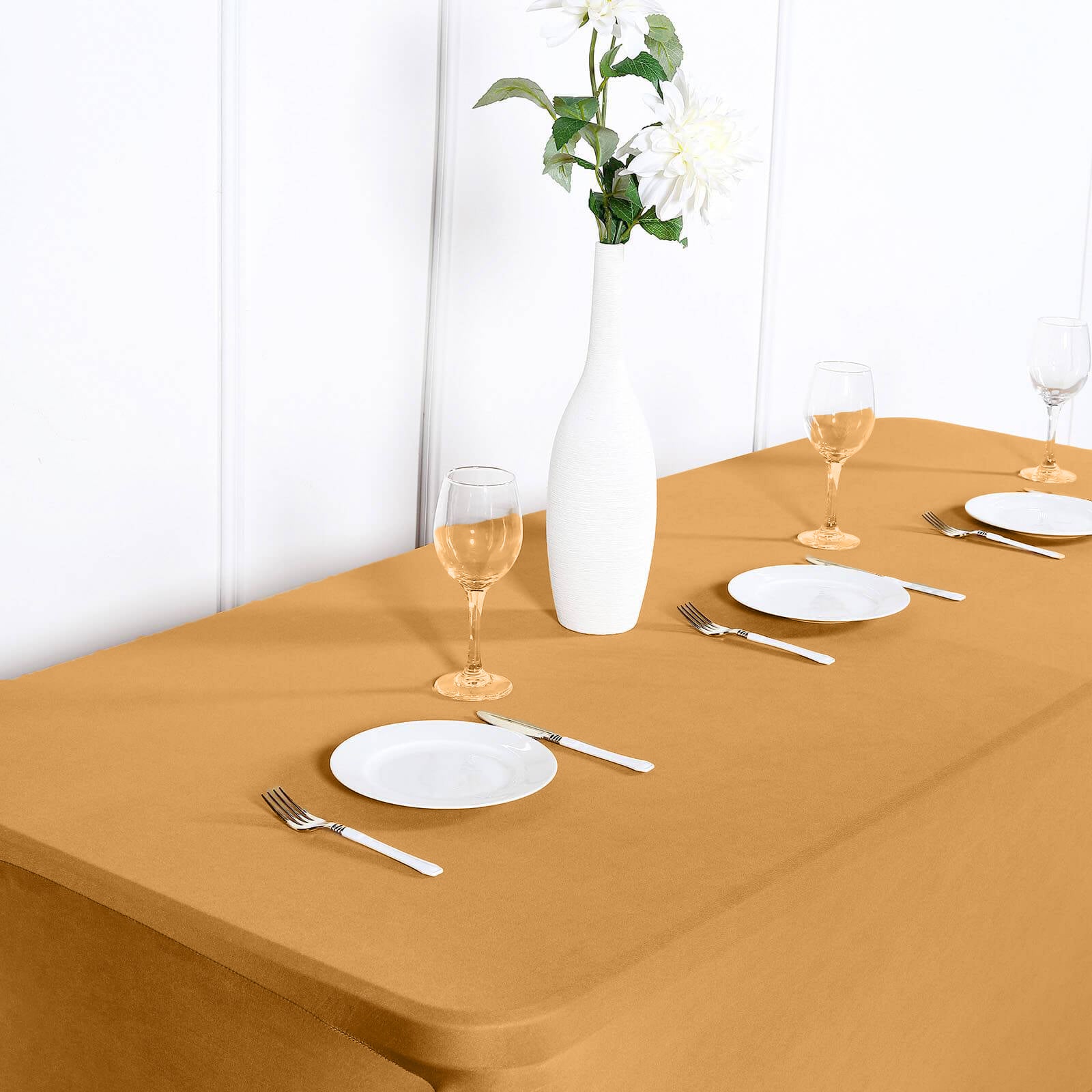 6ft Gold Spandex Stretch Fitted Rectangular Tablecloth
