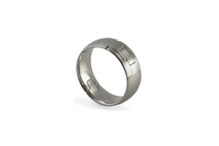 Comfort Fit inside, smooth radius outside. Hand finished, pinch operated, openable, hinged wedding ring. U.S. made, Titanium and hardened stainless steel wedding ring, toggle-Pull, openable ring