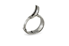 Comfort Fit inside, smooth radius outside. Hand finished, pinch operated, openable, hinged wedding ring. U.S. made, Titanium and hardened stainless steel wedding ring, toggle-Pull, openable ring