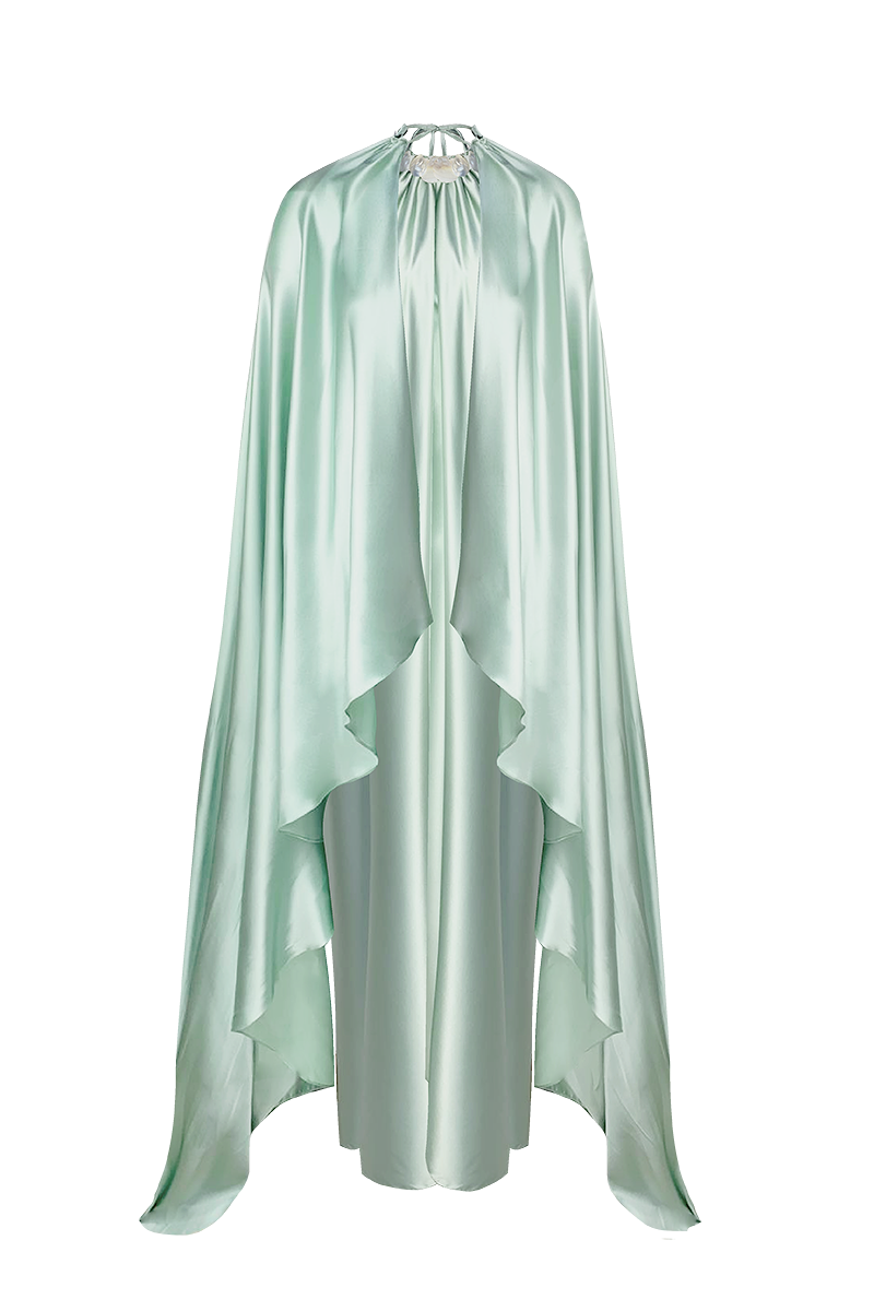 Maylé Vásquez Limoncillo Lake Green Maxi Dress featuring a flowing silhouette and vibrant green color, perfect for elegant occasions.