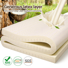 Latex Mattress Topper 7.5cm Double featuring a thick natural latex layer with breathable perforations for plush cushioning and support