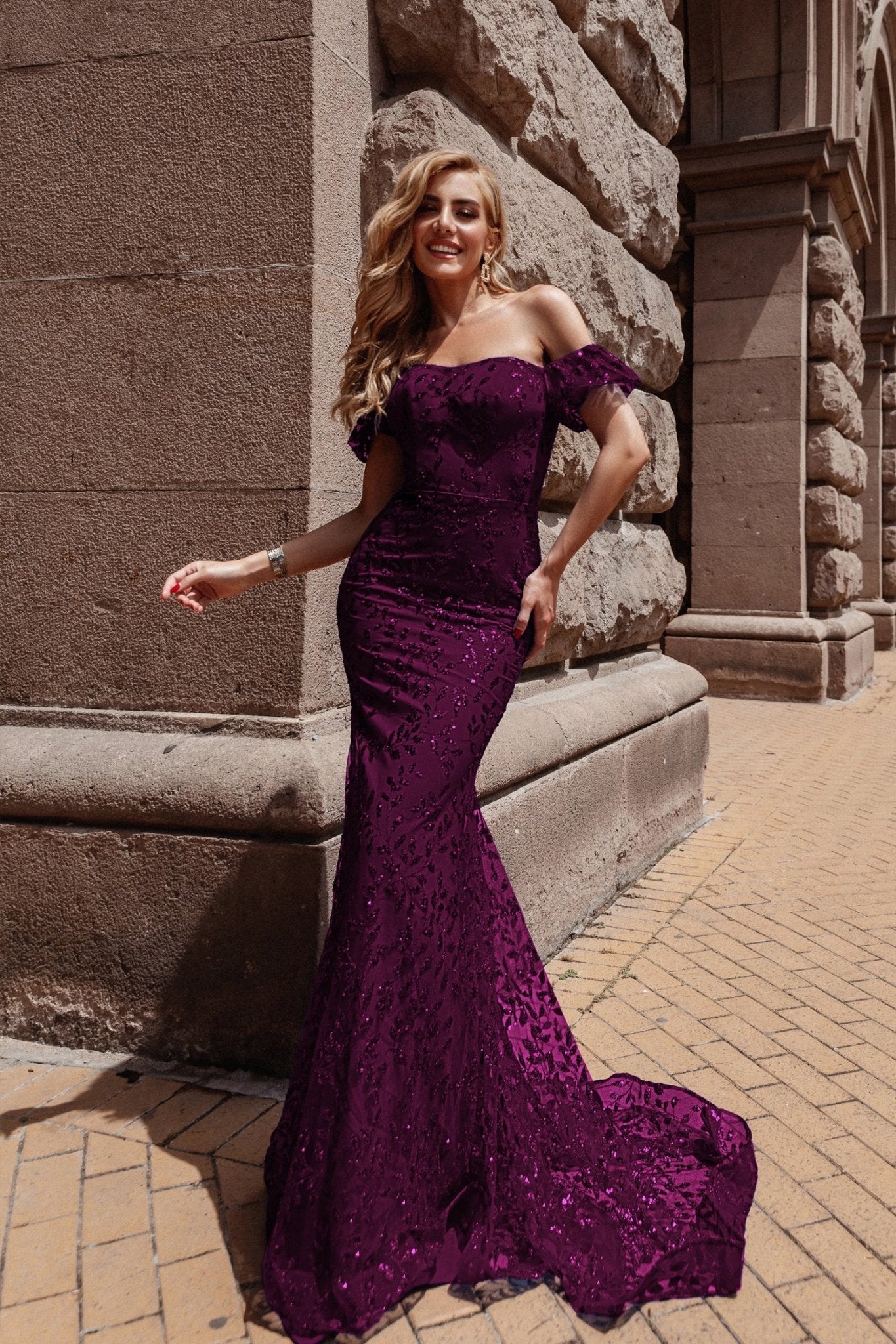 Tina Holly Couture TW024 Plum Purple Corset Lace Glitter Mermaid Formal Dress in Australia | One Honey Boutique