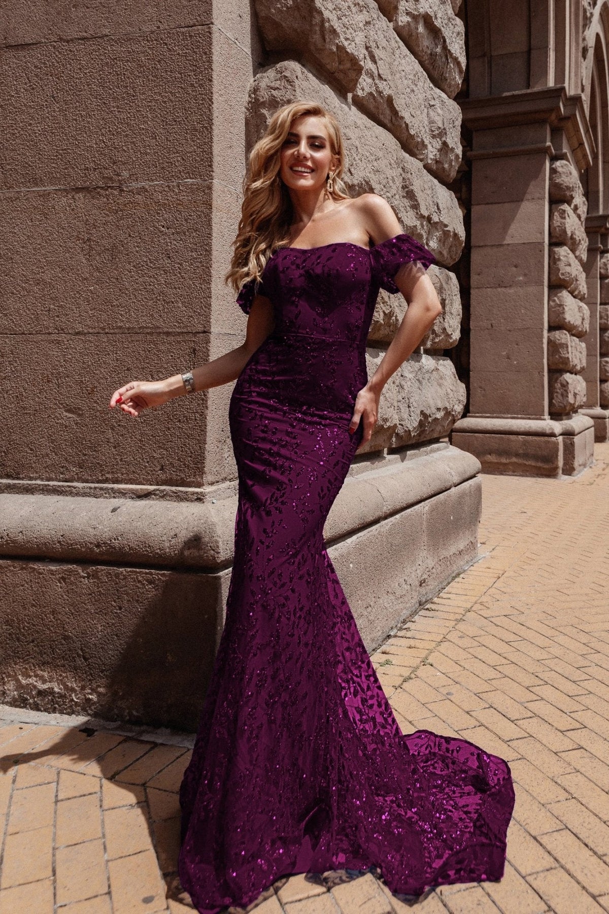 Tina Holly Couture TW024 Plum Purple Corset Lace Glitter Mermaid Formal Dress in Australia | One Honey Boutique
