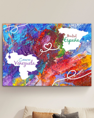 Cuadro mapas de países España y Venezuela