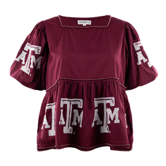 Maroon ATM Puff Sleeve Top