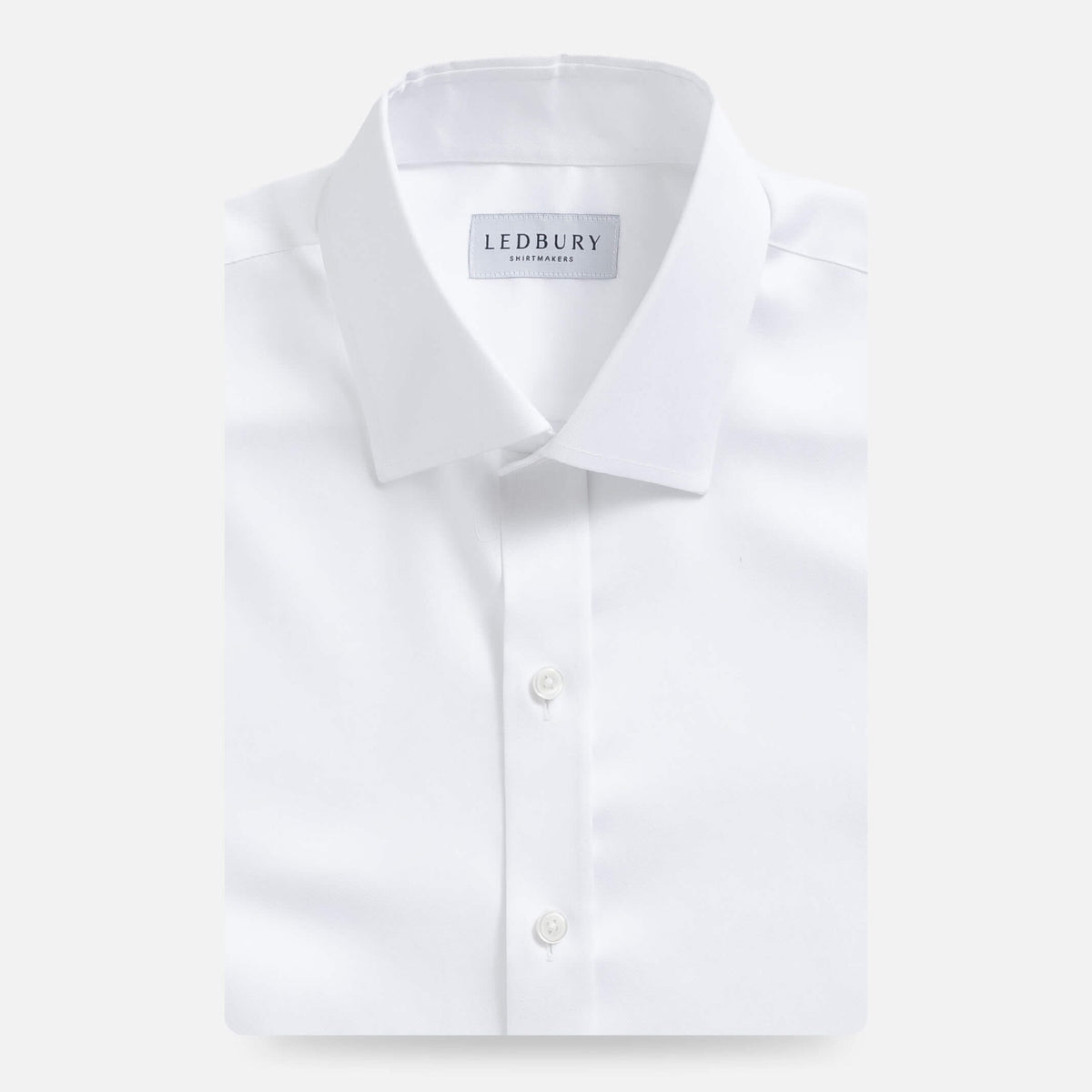 White Sanders non-iron dress shirt flat lay - wrinkle-free custom fit men's shirt