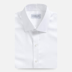 White Sanders non-iron dress shirt flat lay - wrinkle-free custom fit men's shirt