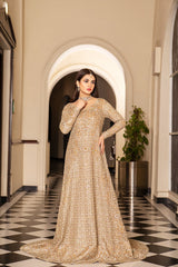 Elegant Golden Maxi Pakistani Bridal Dress for Weddings