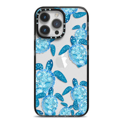 Turtle iPhone 14 Pro Max Black Impact Case on Silver phone