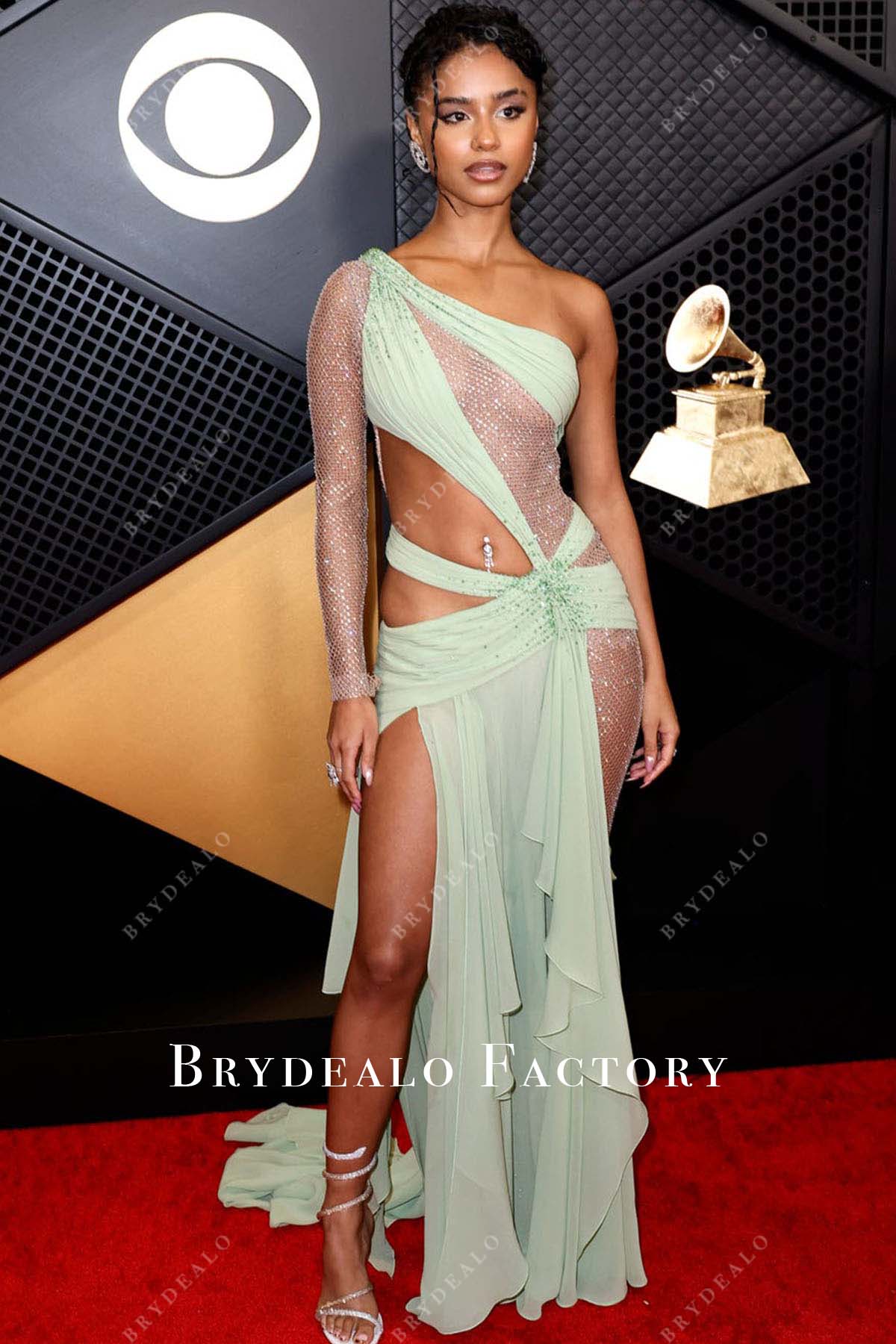 Tyla one sleeve 2024 Grammys Red Carpet dress