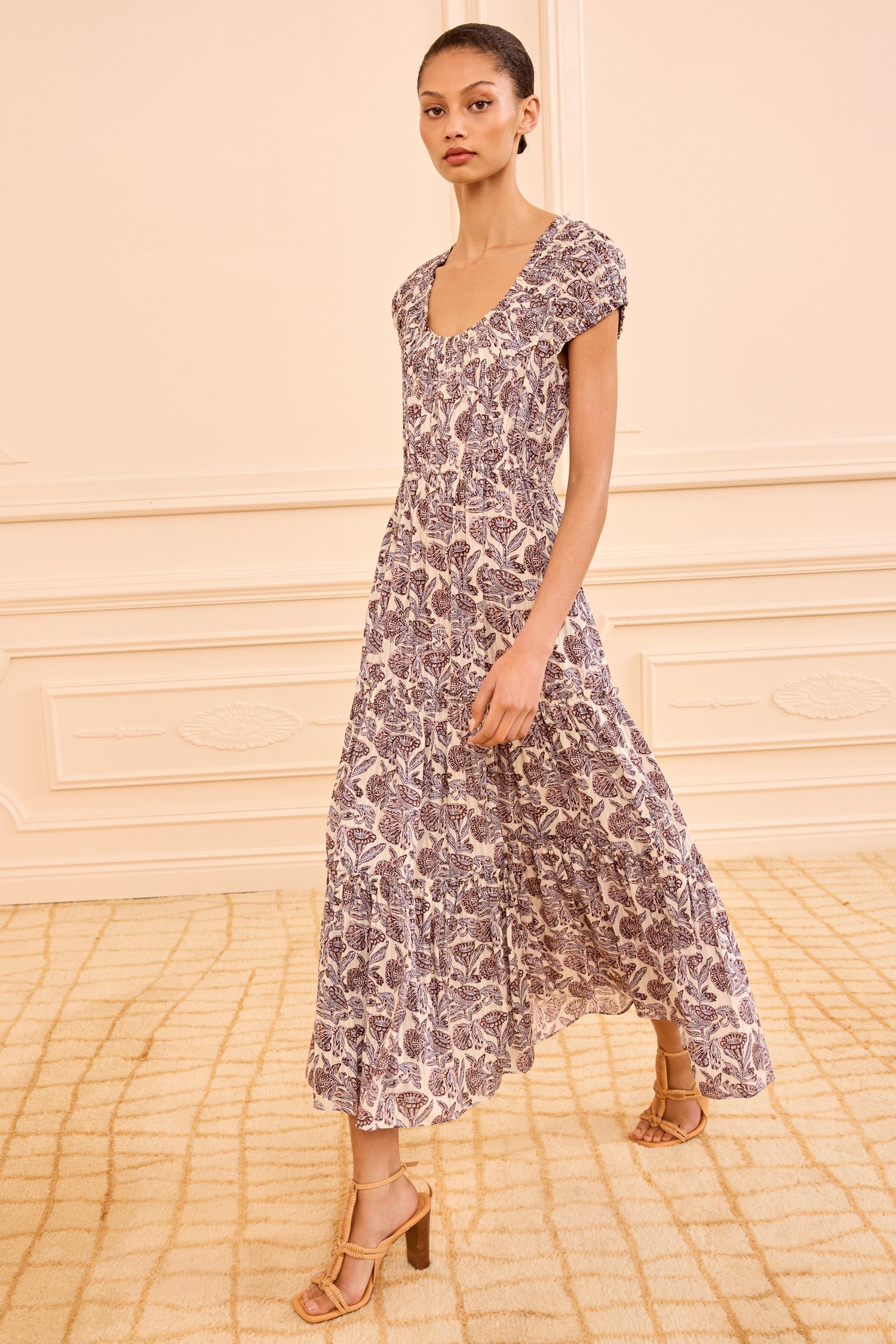 Meadow Floral Cotton Alexi Midi Dress - Front View | Ulla Johnson