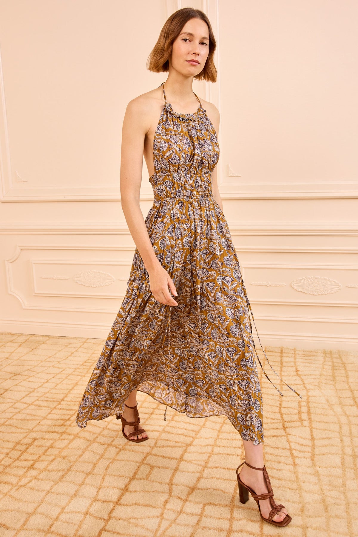Fennel Blossom Cotton Halter Midi Dress - Front View On Model | Ulla Johnson