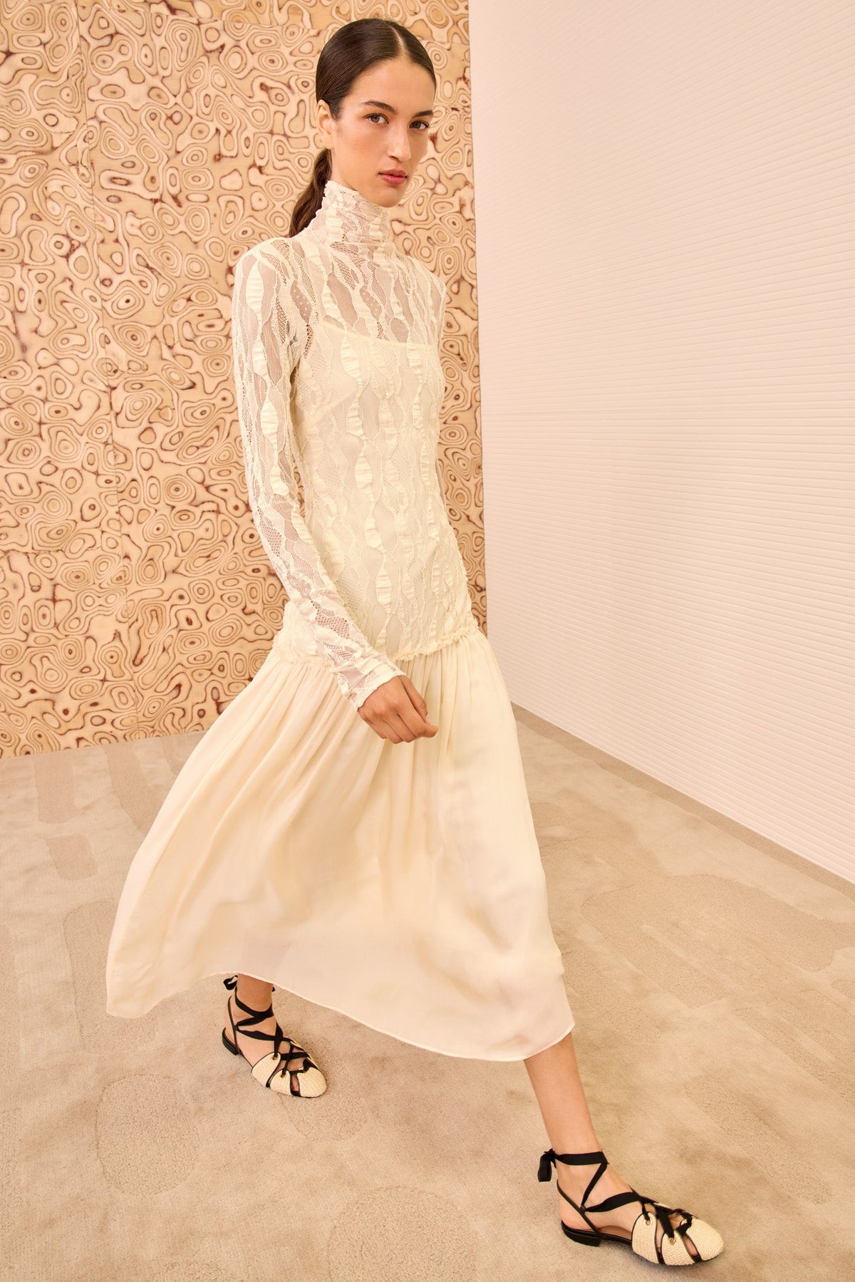 White Lace Sybil Drop Waist Dress - Front View | Ulla Johnson