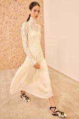 White Lace Sybil Drop Waist Dress - Front View | Ulla Johnson