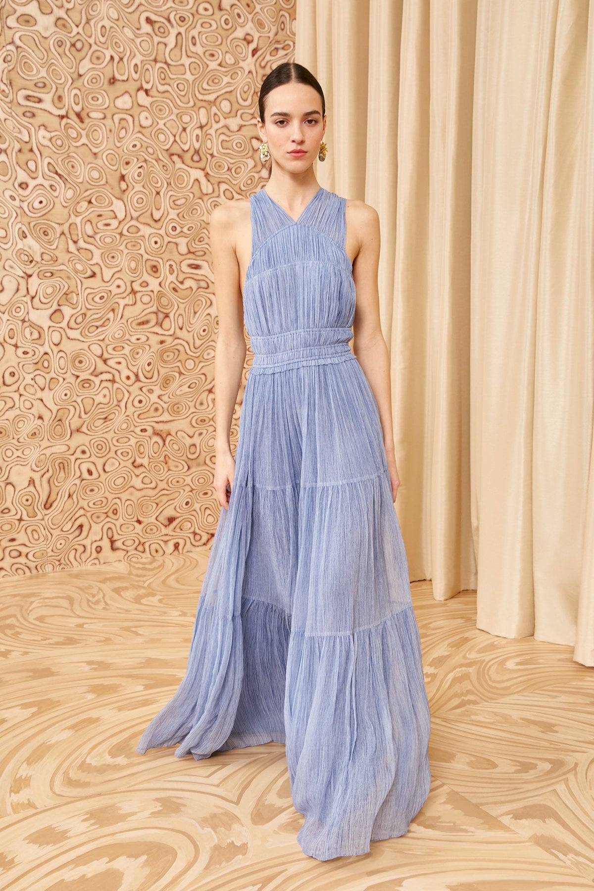 Slate Blue Silk Chiffon Freesia Gown - Front View | Ulla Johnson