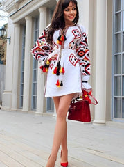 Ethnic embroidered white tunic dress boho Ukrainian Vyshyvanka