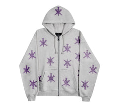 Unknown London Dagger Rhinestone Hoodie Grey/Purple Front