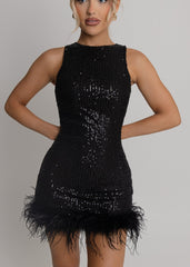 Untamed Aura Feather Detail Mini Dress - Black - Dressmezee