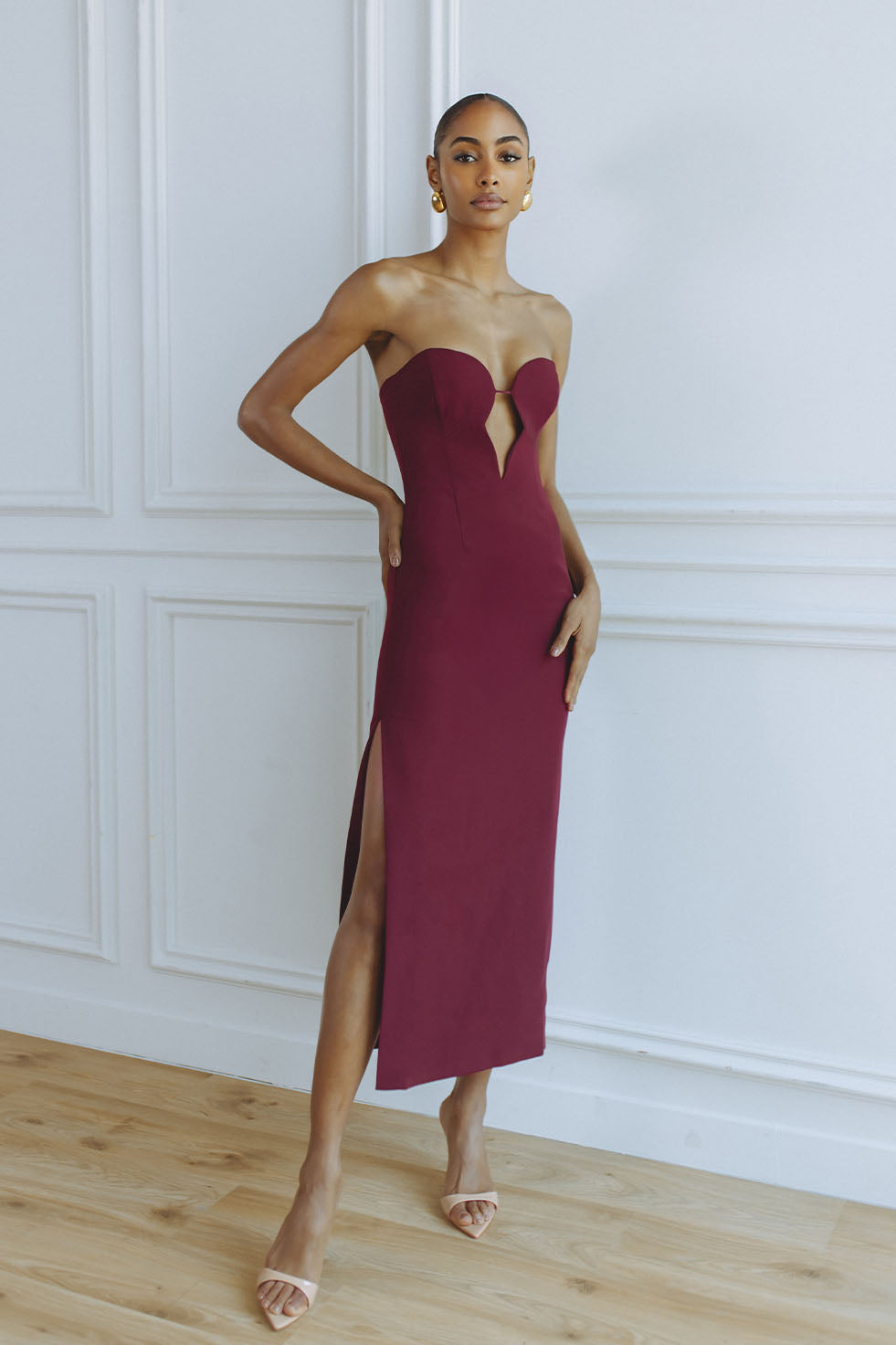 ELENI MIDI DRESS - BURGUNDY