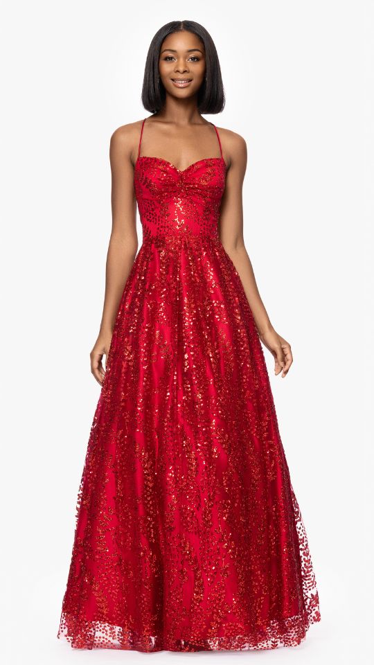 Blondie Nites "Stella" Glitter Pinch Tie Back Ballgown