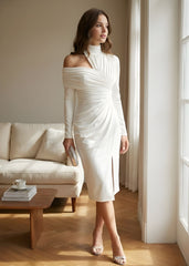 Ceylan Women’s Asymmetric Midi Dress with Draped One Shoulder