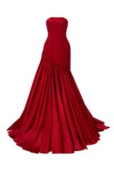 CEM Juniper Mermaid strapless silk maxi gown featuring a flowing, elegant design with a fitted bodice and floor-length skirt.