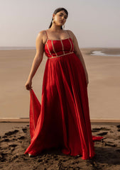 Ease-Red Backless Anarkali With Dupatta-INDIASPOPUP.COM