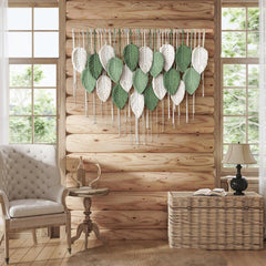Cotton Rope Woven Leaves Tapestry Wall Hanging for Living Room Bedroom Decor