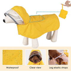 M Yellow Reflective Adjustable Pet Raincoat with Hood - Waterproof Dog Jacket, Adjustable Dog Poncho for Outdoor Protection
