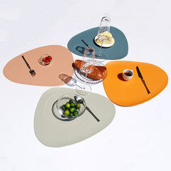 4 Pcs Orange Nordic-Style PVC Leather Placemats Set of 4 - Waterproof, Heat-Resistant, and Oil-Proof Triangular Table Mats