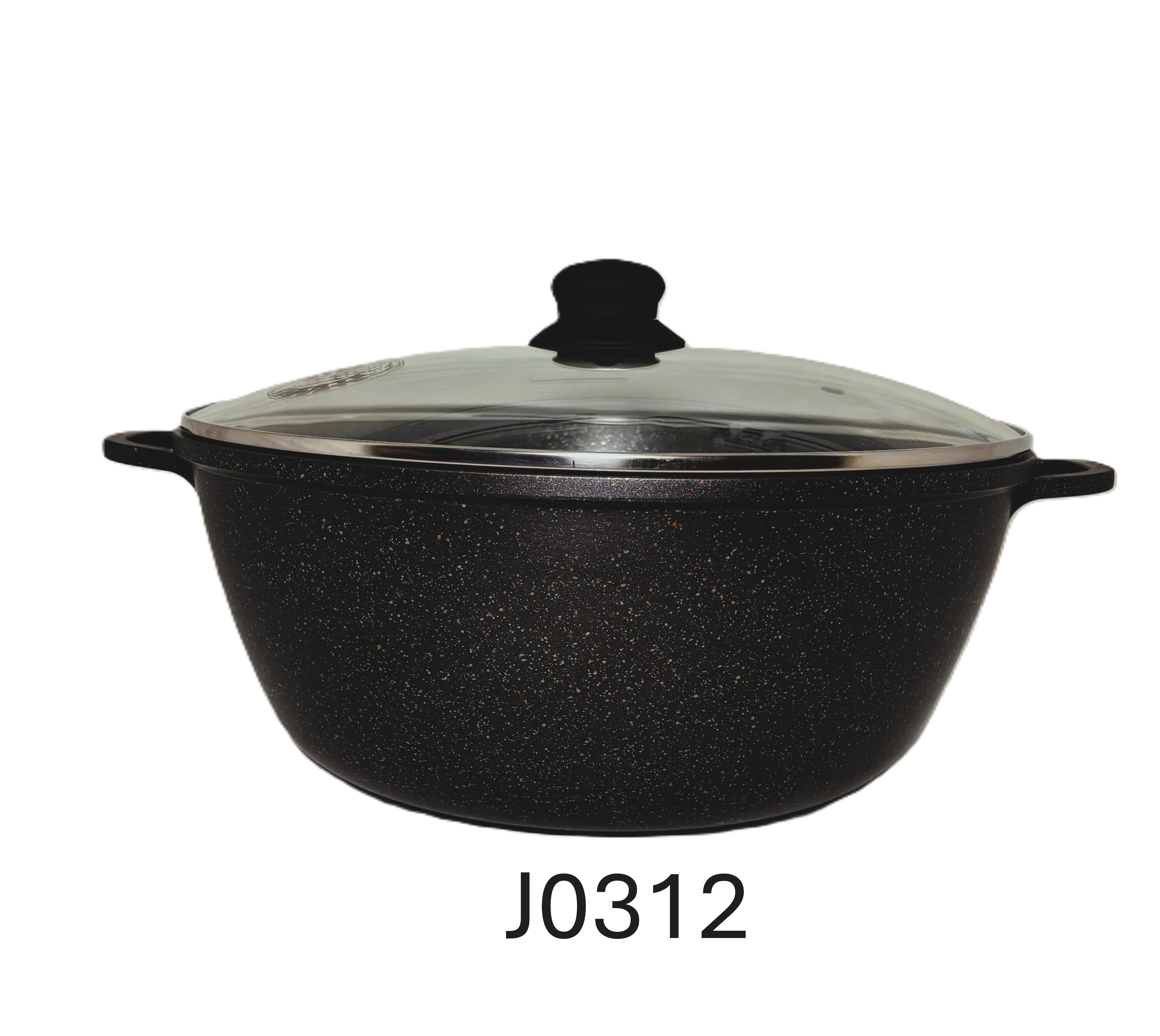 Non-Stick Dutch Oven with Glass Lid, Black Granite Finish, Large Casserole Pot with Handles 44 CM
