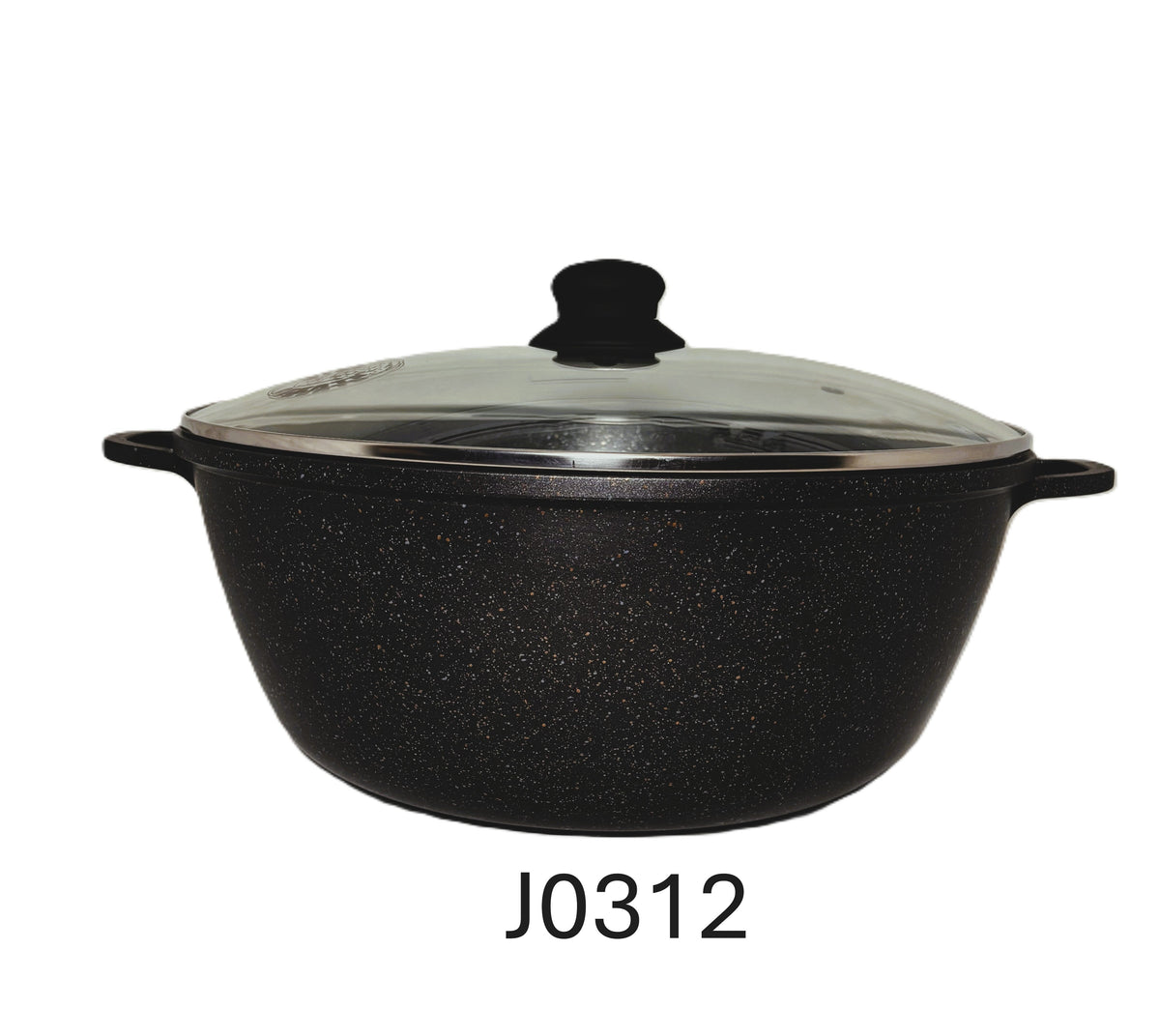 Non-Stick Dutch Oven with Glass Lid, Black Granite Finish, Large Casserole Pot with Handles 44 CM