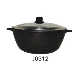 Non-Stick Dutch Oven with Glass Lid, Black Granite Finish, Large Casserole Pot with Handles 44 CM