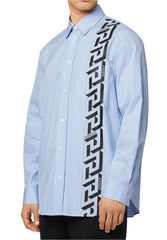 Versace White-Blue La Greca Striped Shirt