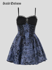 Scarlet Darkness Victorian Gothic Sweetheart Neck Jacquard 2-piece Dress Dress