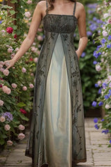 Vintage 90S Green Prom Dress Blue Beaded Gown Prom Party Dress-Pgmdress