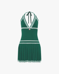 Green Pleated Halter Mini Dress