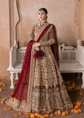 Hania Aamir Maroon Bridal Gown - Silk and Organza | 50% OFF