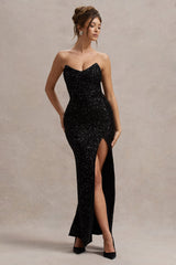 Adalee | Black Sequin Strapless Maxi Dress - Club L London - USA